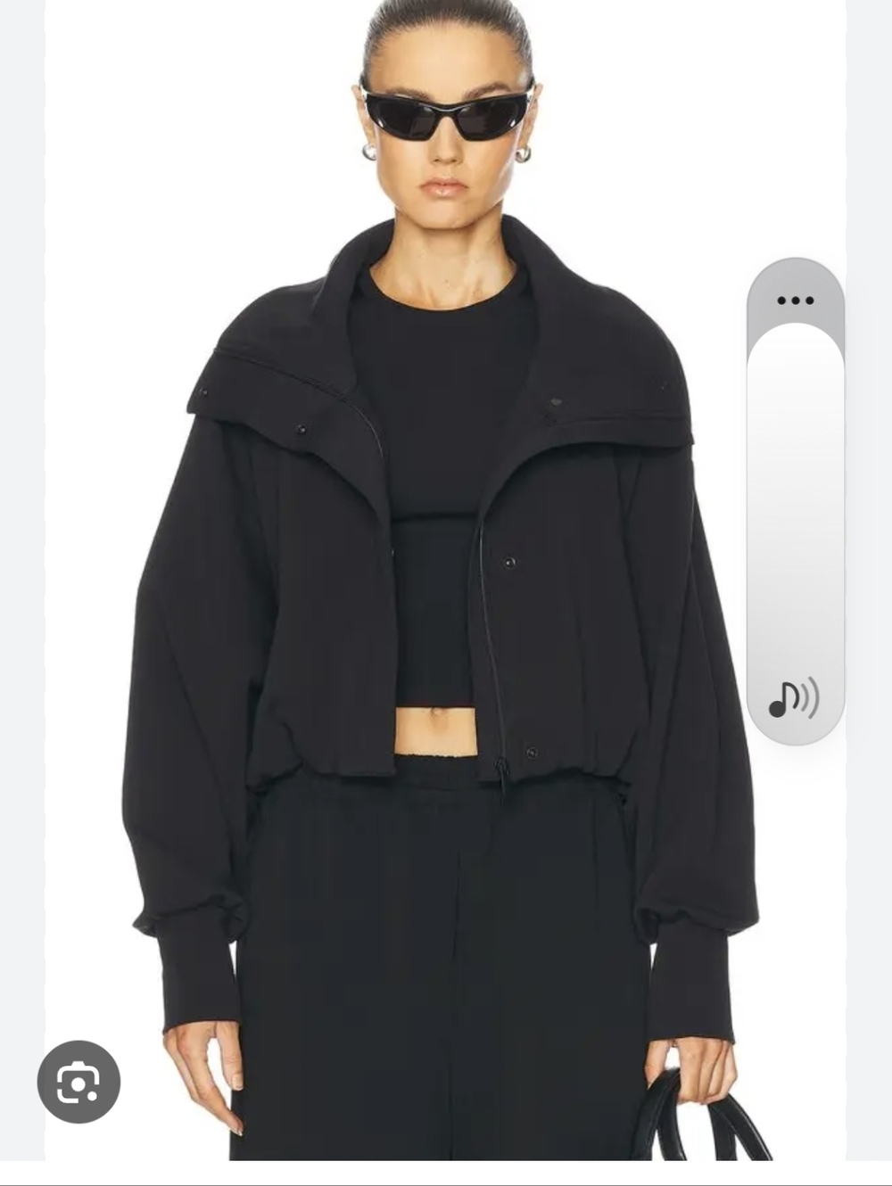 NEW Moncler Black Cropped Bomber Jacket with Oversized Collar Size Large